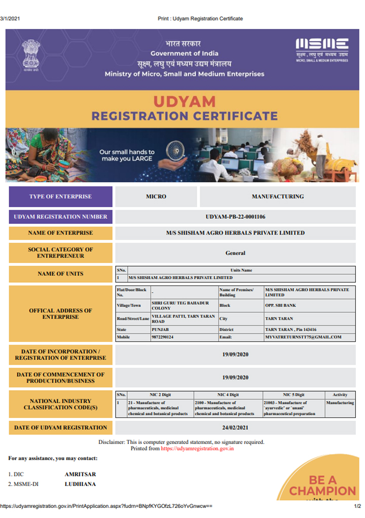Udyam Registration Certificate
